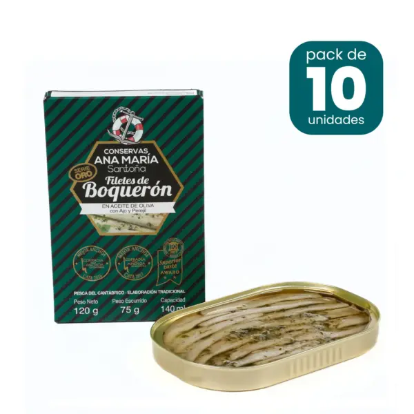 Boquerón en aceite de oliva con ajo y perejil 120g caja de 10